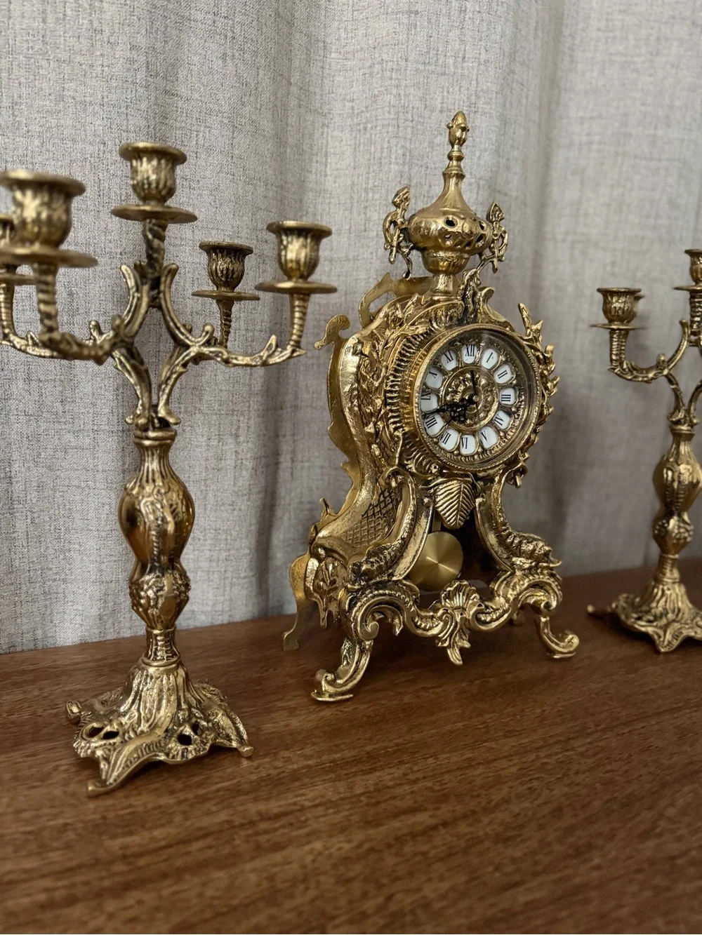 Ornate Gold Mantel Clock and Candelabra Set - Decorative Home Wall Decor